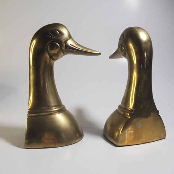 VINTAGE Solid Brass Mallard Duck Bookends / Brass Metal Duck Bookends by Leonard - Picture 7 of 15